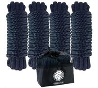 Five Oceans 4-Pack 3/8" x 15' Boat Dock Lines, Navy Blue Double Braided Nylon, Marine-Grade, 12" Eyelet, 1-Year Warranty - FO4695
