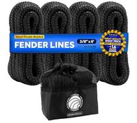 Five Oceans 4-Pack 3/8" x 6' Boat Fender Lines with 5" Eyelet, Boat Rope for Bumpers with Loop, Marine-Grade Black Premium Nylon Double Braided - FO4698