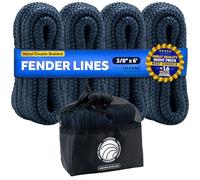 Five Oceans 4-Pack 3/8" x 6' Boat Fender Lines with 5" Eyelet, Boat Ropes for Docking with Loop, Marine-Grade Navy Blue Premium Nylon Double Braided Boat Rope - FO4699