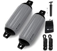 Five Oceans Boat Fenders 2-Pack, 4.5" x 16" Gray/Black Marine-Grade Vinyl