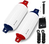 Five Oceans Boat Fenders 2-Pack, 4.5"x16" White/Red/Blue Marine-Grade Vinyl