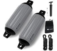 Five Oceans Boat Fenders 2-Pack, 8.5" x 27" Gray/Black Marine-Grade Vinyl