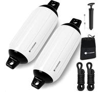 Five Oceans Boat Fenders 2-Pack, 8.5" x 27" White/Black Marine-Grade Vinyl