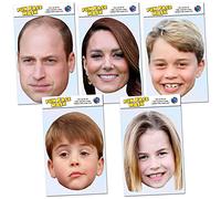 FIVE PACK - Prince William, Kate Middleton, Prince George, Prince Louis and Princess Charlotte - Royal Family Celebrity Face Mask - Ready To Wear - Perfect For Coronation Parties - Five Pack