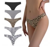 Five-Pack Seamless Low-Rise Thongs In Animal Print - Soft Breathable Fabric For Women Offering Invisible Fit Under Tight Clothing, Slimming Effect, Everyday Wear, Smooth Silhouette, Grey Black
