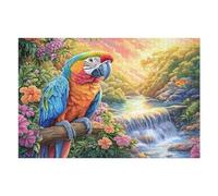 Five Parrots on Sunny Flower Branch 1000 Pieces Set Classic Jigsaw Puzzle Couple Puzzle Partners Mind Relaxation Wall Decor Easter New Year Premium Cardboard 1000 PCS