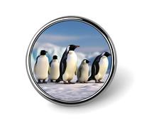 Five Penguins Lapel Pin, Metal Round Lapel Pins, Fashion Badge for Shirts, Jackets, Hats