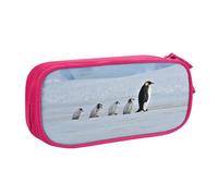 Five Penguins Large Capacity Double Layer Pencil Case,Customizable Full Print Polyester Fabric Organizer-School, Office, Travel Makeup Pouch