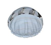 Five Penguins Print Shower Cap - Reusable, Double Layer, Hotel Travel Essentials, Salon Shower Hat Accessories L
