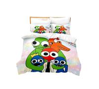 (Five People, 220*240cm/86.6*94.5in) 3pcs Rainbow Friends Theme Printing Bed Duvet Set Quilt Pillow Cover Child Adult