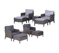 Five-Piece Outsunny Rattan-Effect Armchairs with Footstools and Table:Grey