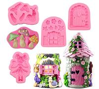 Five-piece set of fairy tale wooden door, wooden house, girls, snail, stone wall, lock shape, sugared silica gel shape, clay tool DIY