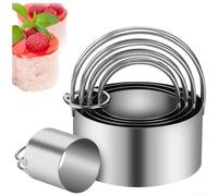 Five Piece Stainless Steel Baking Ring Set With Handle, Designed For Professional Cake Shaping And Easy Handling Of Pastries And Biscuits