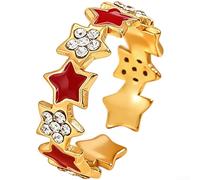 Five-pointed star pattern, embedded crystals, eye-catching fashion design, adjustable open band(Red)