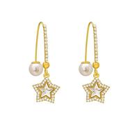 Five-pointed Star Pearl Diamond Earrings Silver-plated alloy material Hypoallergenic Gold-plated and Silver-plated Finish Earrings for Women