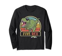 Five Rex T Rex Birthday 5 Year Old Dinosaur 5th Dino Long Sleeve T-Shirt