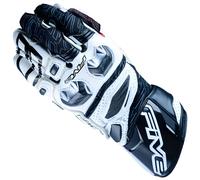 Five RFX Race Black White Full Leather Motorcycle Motorbike Gloves Level 2 KP2