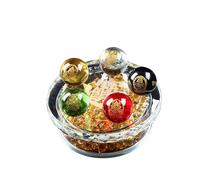 Five Road God Crystal Ball Ornament with Five Elements Beads, Gold, Wood, Water, Fire, Earth, Colorful Beads