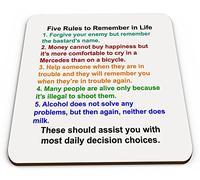 Five Rules to Remember in Life Funny Novelty Glossy Mug Coaster