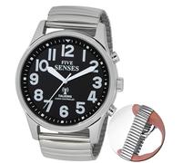 FIVE SENSES English Atomic Jumbo Size (43mm /1.75in) Metal Talking Watch with Loud Alarm Clock for Visually impaired, Elderly Person (BLACK) (black)