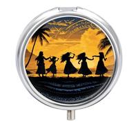 Five Silhouettes of Hawaiian Dance Pill Box Cute Round Pill Case Portable Medicine Tablet Vitamin Holder Organizer for Purse Pocket