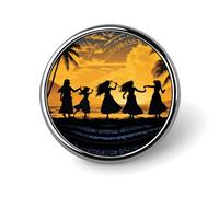 Five Silhouettes of Hawaiian Dance Round Badge Brooch Fashion Lapel Tie Pins Lightweight Metal Brooch Badge For Men Women Costume Decorative Accessory