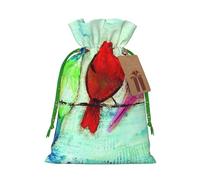 (Five Singing Birds) Printed Christmas M Size Gift Bags with Green Ribbon Drawstring Candy Bags for Kids Xmas Holiday Christmas Eve Presents