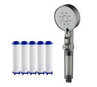 [Five-speed pressurized filter shower] One-click water stop self-cleaning - large panel water outlet PP cotton core filter, universal interface (gun gray)
