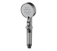 [Five-speed pressurized filter shower] One-click water stop self-cleaning - large panel water outlet PP cotton core filter, universal interface (gun gray)