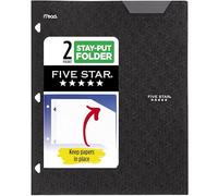 Five Star 2 Pocket Binder, Plastic Binder with Stay-Put Tabs and Prong Closures, Fits 3-Ring Binders, Holds 8-1/2" x 11" Paper,
