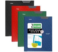 Five Star 2-Pocket Folder, 4 Pack, Plastic Folder with Stay-Put Tabs and Prong Fasteners, Holds 8-1/2" x 11" Paper, Black, Fire Red, Forest Green, Pacific Blue (38048)