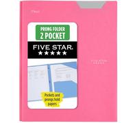 Five Star 2-Pocket Folder, Plastic Folder with Stay-Put Tabs and Prong Fasteners, Holds 8-1/2" x 11" Paper, Prom Pink (340300R)