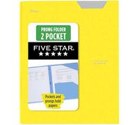 Five Star 2-Pocket Folder, Plastic Folder with Stay-Put Tabs and Prong Fasteners, Holds 8-1/2" x 11" Paper, Vivid Yellow (340300S)