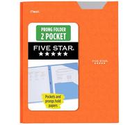 Five Star 2-Pocket Folder, Plastic Folder with Stay-Put Tabs and Prong Fasteners, Holds 8-1/2" x 11" Paper, Solar Orange (340300N)