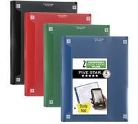 Five Star 2 Pocket Folder with Prong Fasteners, 4 Pack, Folder with Pockets, Customizable Cover, Plastic, Black, Pacific Blue, Fire Red, Forest Green (340220A-ECM)