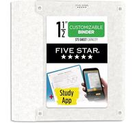Five Star 3 Ring Binder, 1-1/2 Inch Binder with D Rings, Customizable Clear View Cover + Study App, Poly, White (261460A-ECM)