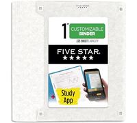 Five Star 3 Ring Binder, 1 Inch Binder with D Rings, Customizable Clear View Cover + Study App, Poly, White (261440A-ECM)