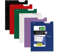 Five Star 4 Pocket Folders, 6 Pack, Paper Folders, Fits 3-Ring Binders, Holds 8-1/2" x 11" Paper, Writable Label, Black, Fire Red, Forest Green, Pacific Blue, White, Amethyst Purple (38058)