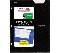 Five Star 4-Pocket Letter-Sized Paper Folder with Geometric Design and Write-On Label, Fits 3-Ring Binder for 8.5" x 11" Papers (Black)