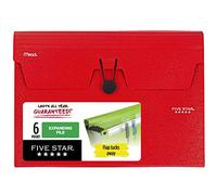 Five Star 6 Pocket Expanding File Organizer, Plastic Expandable File Folders with Pockets and Tab Inserts, Holds 11" x 8-1/2", Bungee Closure, Fire Red (72387)