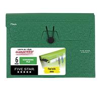 Five Star 6 Pocket Expanding File Organizer, Plastic Expandable File Folders with Pockets and Tab Inserts, Holds 11" x 8-1/2", Bungee Closure, Forest Green (72925)