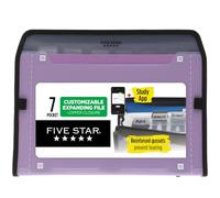 Five Star 7-Pocket Expanding File Organizer, Plastic Expandable File Folders with Customizable Tabs & Clear Cover, Holds 11" x 8-1/2", Zipper Closure, Amethyst Purple (351700G)