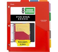 Five Star 8-Tab Binder Pocket Dividers, Plastic Tabbed Divider with Pocket, 9-3/4" x 11", 3-Hole Punched, 8 Count, Assorted Colors (201590)