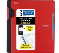 Five Star Advance Spiral Notebook Plus Study App, 3 Subject, College Ruled Paper, 11" x 8-1/2", 150 Sheets, With Spiral Guard and Movable Dividers, Fire Red, 1 Count (73134)