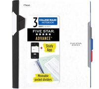 Five Star Advance Spiral Notebook Plus Study App, 3 Subject, College Ruled Paper, 11" x 8-1/2", 150 Sheets, With Spiral Guard and Movable Dividers, White, 1 Count (73142)