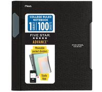 Five Star Advance Spiral Notebook + Study App, 1 Subject, College Ruled, 8-1/2" x 11", 80 Sheets, With Spiral Guard and Movable Dividers, Black (820012A-ECM)