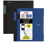 Five Star Advance Spiral Notebooks + Study App, 2 Pack, 1-Subject, College Ruled Paper, 11" x 8-1/2", 100 Sheets, With Spiral Guard and Movable Dividers, Black, Pacific Blue (820112)