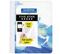 Five Star COLLEGE Ruled Composition Books + Study App, 80 Sheets, 9-3/4" x 7-1/2" (Blue Paint Strokes)
