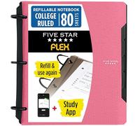 Five Star Flex Refillable Notebook + Study App 1.5 Inch O-Rings Binder with Pockets Tabs and Dividers, 300 Sheet Capacity, Includes 80 Sheets 8.5" x 11" College Ruled Paper, Prom Pink (293240R)