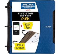 Five Star Flex Refillable Notebook + Study App, College Ruled Paper, 1 Inch TechLock Rings, Pockets, Tabs and Dividers, 200 Sheet Capacity, Pacific Blue (29328AD2)